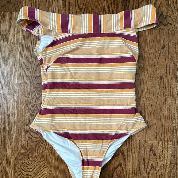 Zulu & Zephyr Multicolor Striped Off-Shoulder One Piece Bathing Suit - Picture 1 of 2